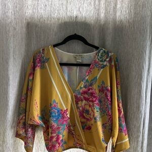 Anthropologie WOMENS COLORFUL FLORAL FLYING TOMATO BOHO BLOUSE MEDIUM